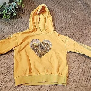 Sequin heart hooded sweater yellow size 4 DKNY